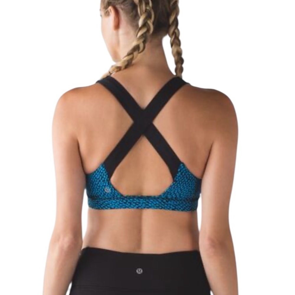 LULULEMON Run Stuff Your Bra lll Size 4 Blue Black Sports Bra